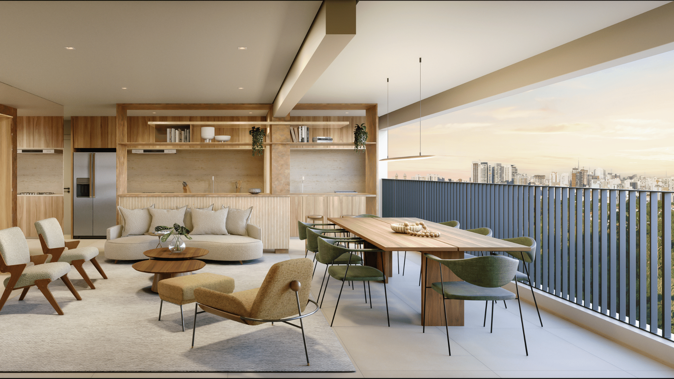 Living com varanda gourmet em imóvel para família